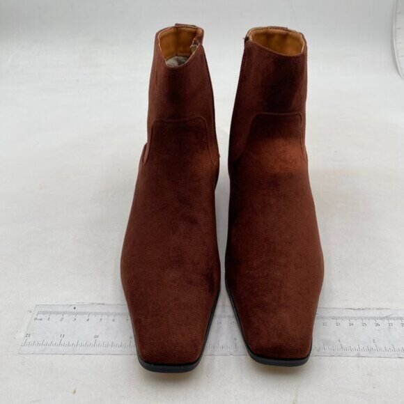 miss left Women's Square Closed Toe Low Chunky Heel Ankle Booties Dark Brown - Picture 2 of 8